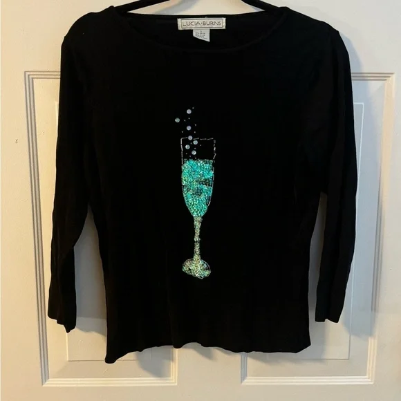 Black Y2K Sequin Champagne Glass Bubbly Celebrate Party Granny Fairy Whimsical - Picture 1 of 9